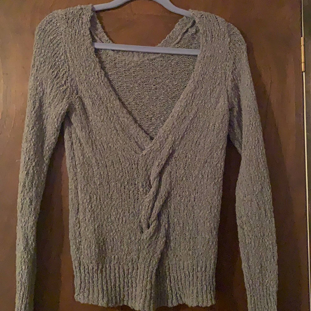 Green open back sweater